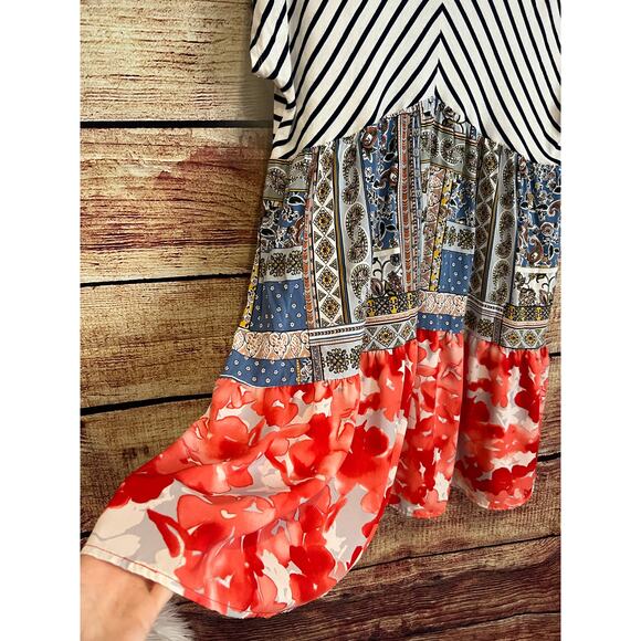 Oddy Colorblock Tier Tunic Dress Floral Stripe Patchwork Easter 4th of July 2X - Picture 3 of 5